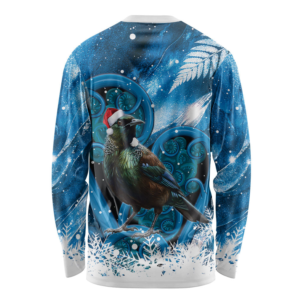 Tui Bird New Zealand Christmas In July Long Sleeve Shirt NZ Aroha Koru Fern Marble Vibes