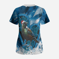 Tui Bird New Zealand Christmas In July Scrub Top NZ Aroha Koru Fern Marble Vibes