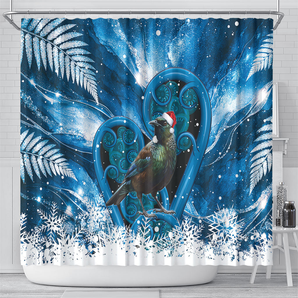Tui Bird New Zealand Christmas In July Shower Curtain NZ Aroha Koru Fern Marble Vibes