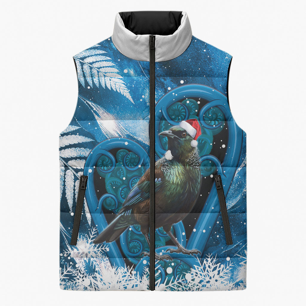 Tui Bird New Zealand Christmas In July Sleeveless Puffer Jacket NZ Aroha Koru Fern Marble Vibes