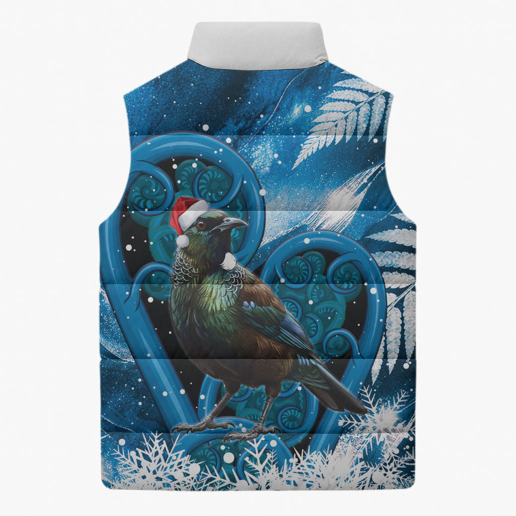 Tui Bird New Zealand Christmas In July Sleeveless Puffer Jacket NZ Aroha Koru Fern Marble Vibes