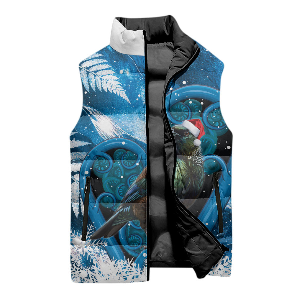 Tui Bird New Zealand Christmas In July Sleeveless Puffer Jacket NZ Aroha Koru Fern Marble Vibes