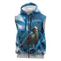 Tui Bird New Zealand Christmas In July Sleeveless Zip Hoodie NZ Aroha Koru Fern Marble Vibes