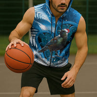 Tui Bird New Zealand Christmas In July Sleeveless Zip Hoodie NZ Aroha Koru Fern Marble Vibes