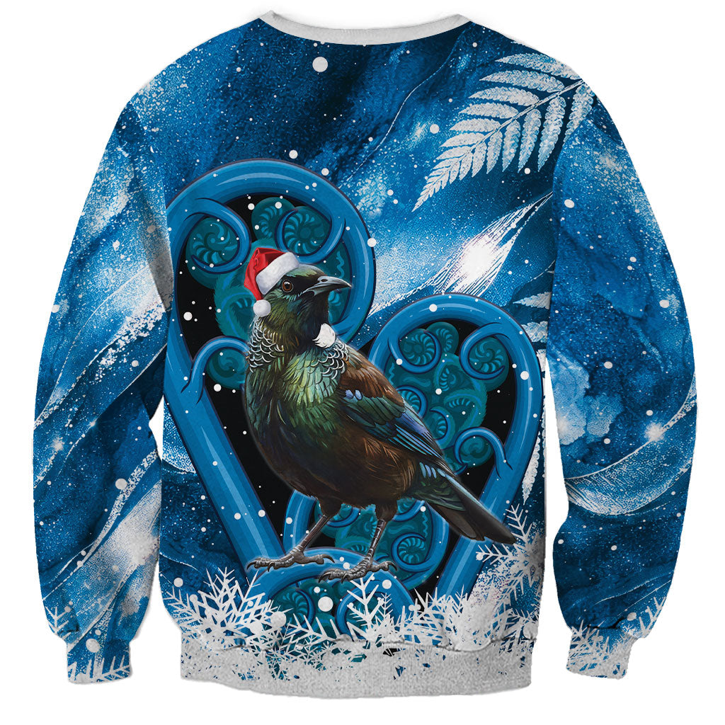 Tui Bird New Zealand Christmas In July Sweatshirt NZ Aroha Koru Fern Marble Vibes