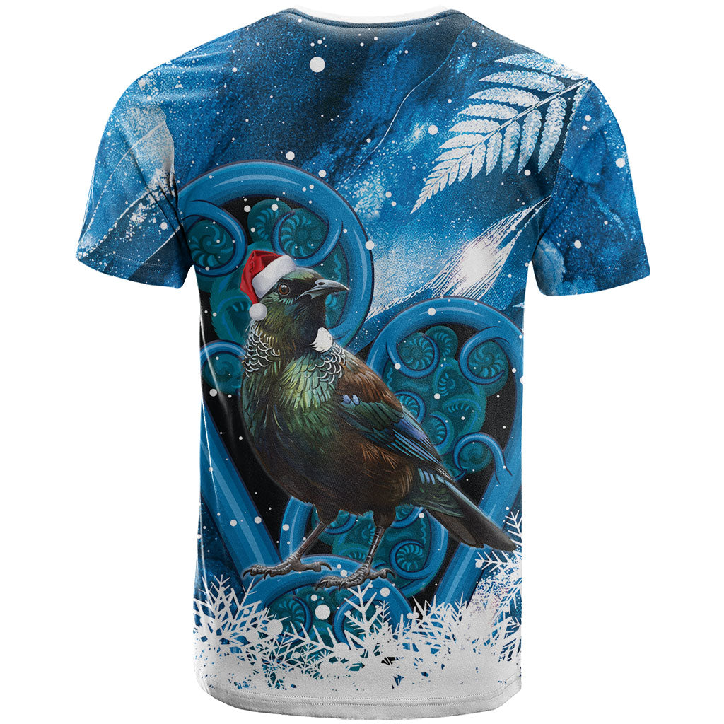 Tui Bird New Zealand Christmas In July T Shirt NZ Aroha Koru Fern Marble Vibes