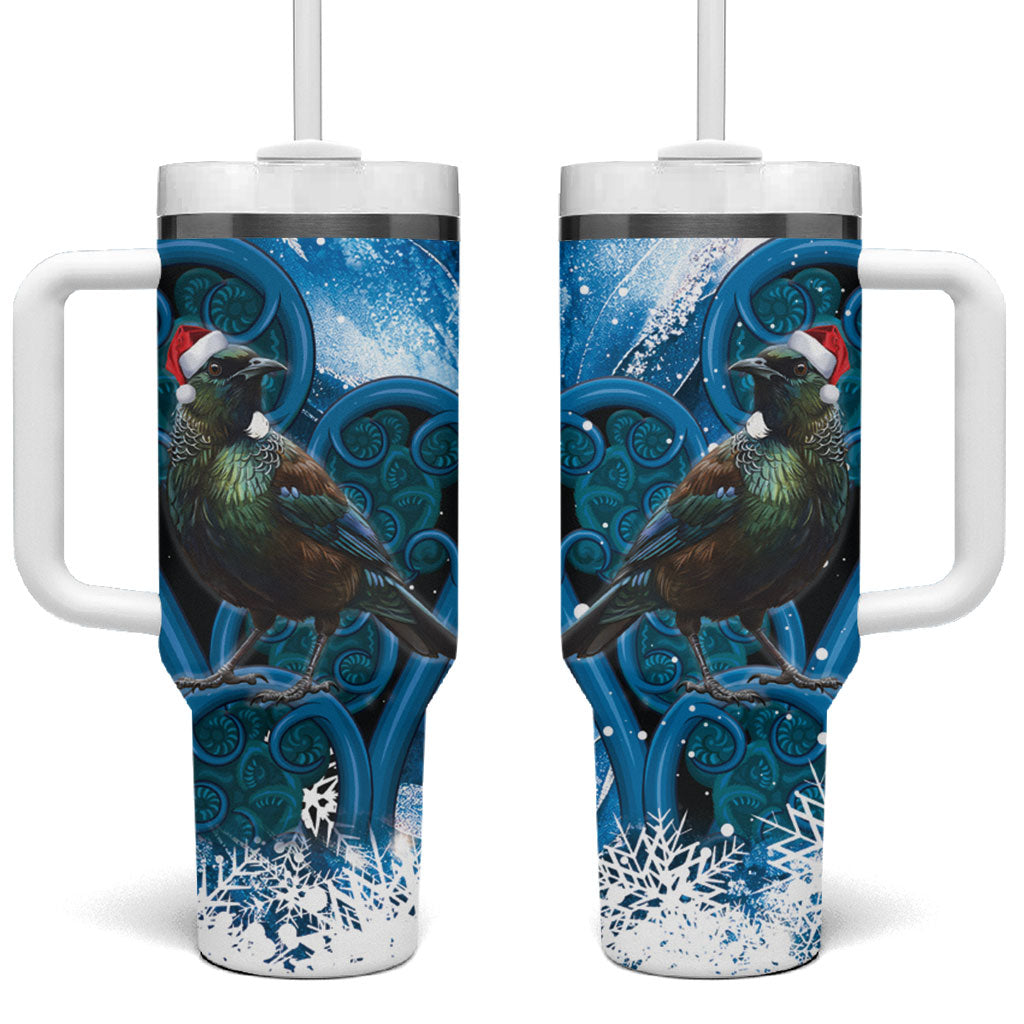 Tui Bird New Zealand Christmas In July Tumbler With Handle NZ Aroha Koru Fern Marble Vibes