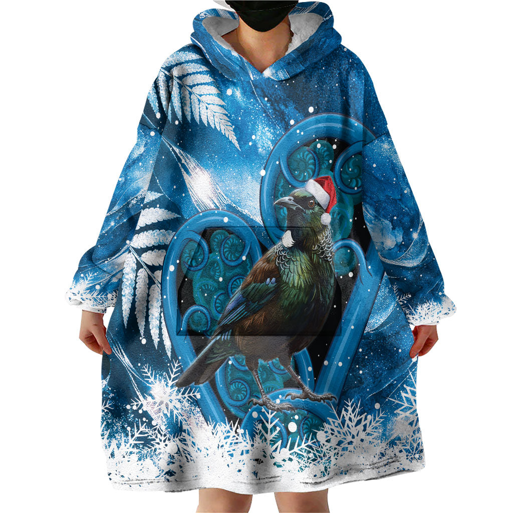 Tui Bird New Zealand Christmas In July Wearable Blanket Hoodie NZ Aroha Koru Fern Marble Vibes