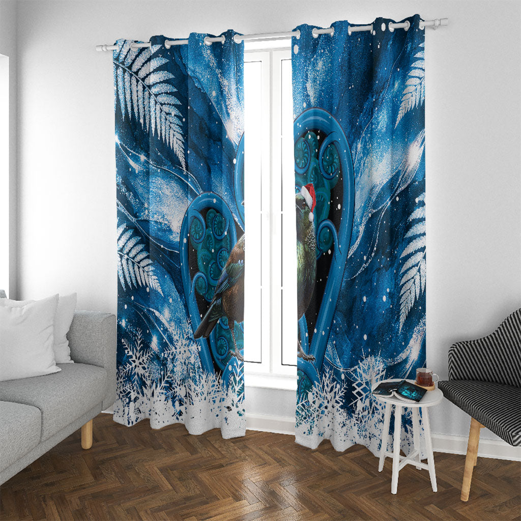 Tui Bird New Zealand Christmas In July Window Curtain NZ Aroha Koru Fern Marble Vibes