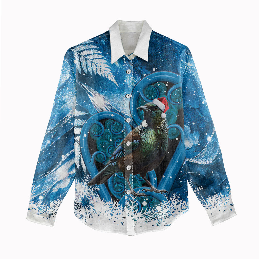 Tui Bird New Zealand Christmas In July Women Casual Shirt NZ Aroha Koru Fern Marble Vibes
