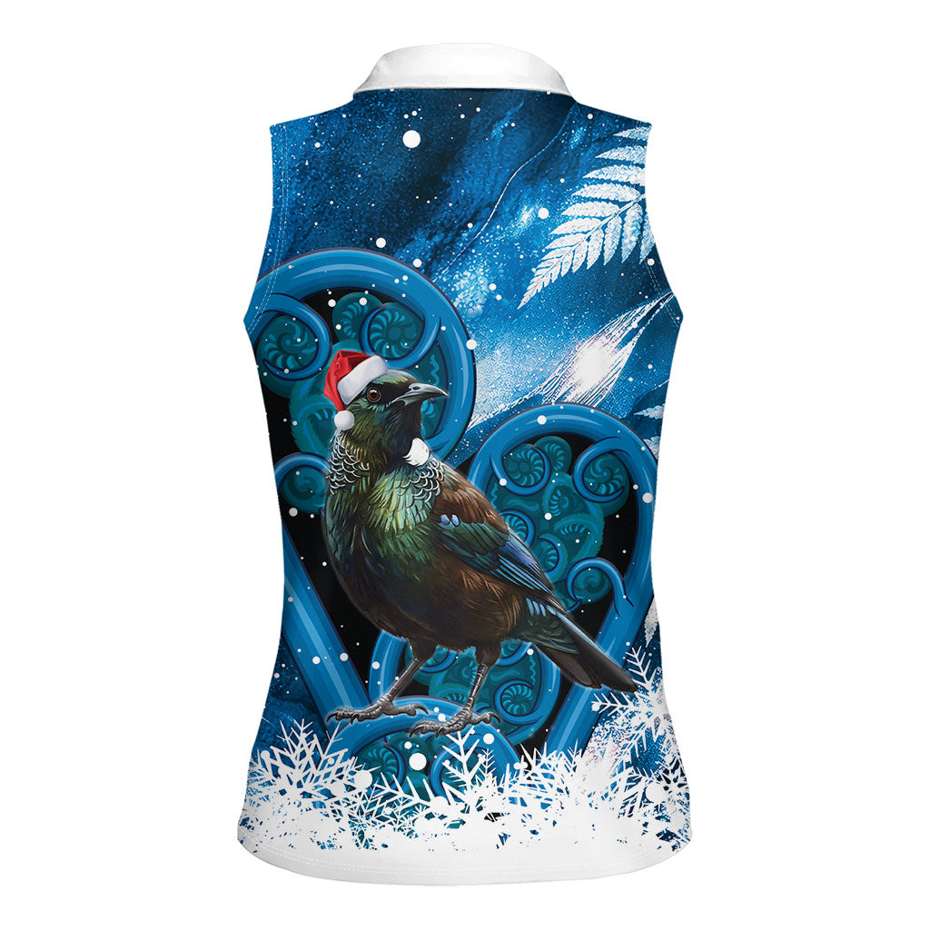 Tui Bird New Zealand Christmas In July Women Sleeveless Polo Shirt NZ Aroha Koru Fern Marble Vibes