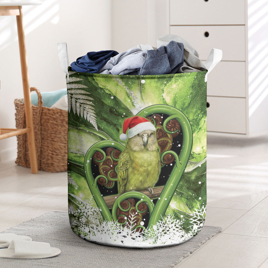 Kakapo New Zealand Christmas In July Laundry Basket NZ Aroha Koru Fern Marble Vibes