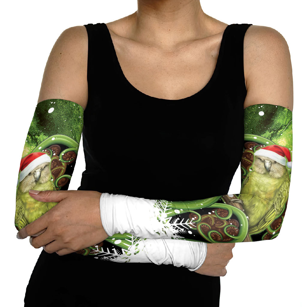 Kakapo New Zealand Christmas In July Arm Sleeves NZ Aroha Koru Fern Marble Vibes