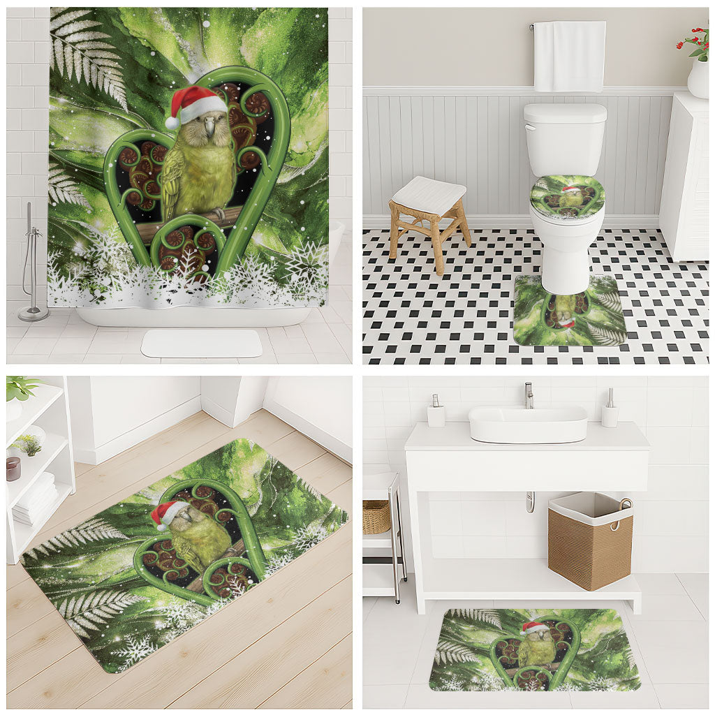 Kakapo New Zealand Christmas In July Bathroom Set NZ Aroha Koru Fern Marble Vibes