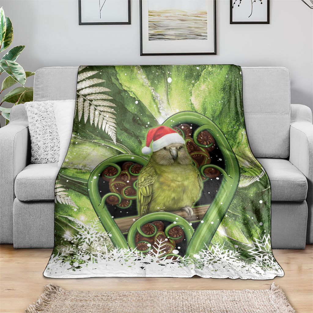 Kakapo New Zealand Christmas In July Blanket NZ Aroha Koru Fern Marble Vibes