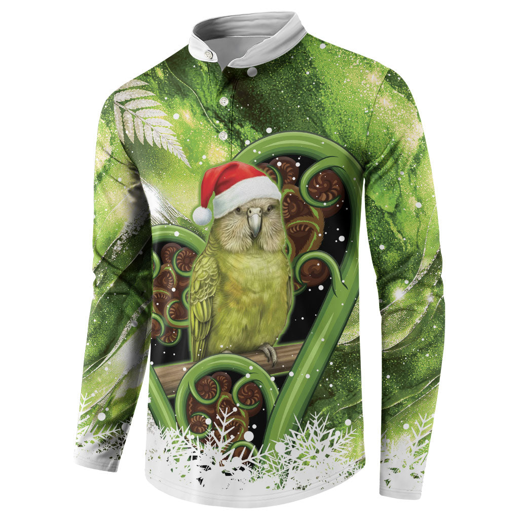 Kakapo New Zealand Christmas In July Button Sweatshirt NZ Aroha Koru Fern Marble Vibes