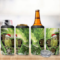 Kakapo New Zealand Christmas In July 4 in 1 Can Cooler Tumbler NZ Aroha Koru Fern Marble Vibes