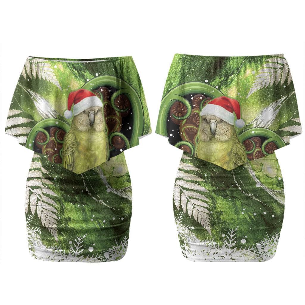 Kakapo New Zealand Christmas In July Couples Matching Off Shoulder Short Dress and Long Sleeve Button Shirt NZ Aroha Koru Fern Marble Vibes LT14 - Polynesian Pride