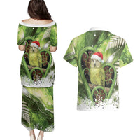 Kakapo New Zealand Christmas In July Couples Matching Puletasi and Hawaiian Shirt NZ Aroha Koru Fern Marble Vibes