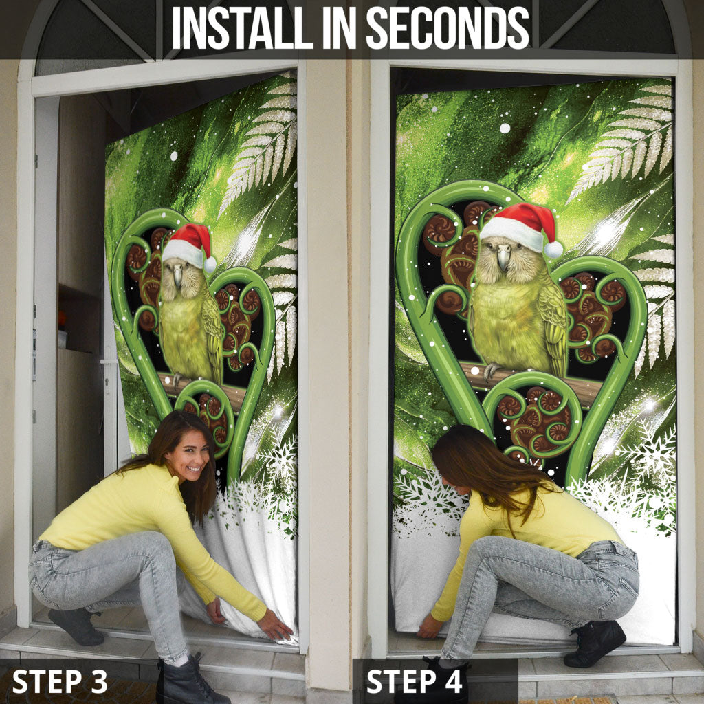 Kakapo New Zealand Christmas In July Door Cover NZ Aroha Koru Fern Marble Vibes