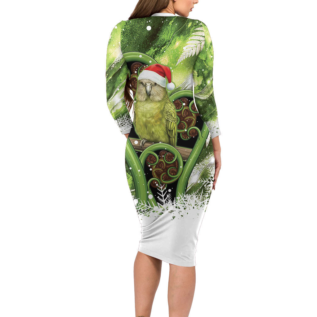 Kakapo New Zealand Christmas In July Family Matching Long Sleeve Bodycon Dress and Hawaiian Shirt NZ Aroha Koru Fern Marble Vibes