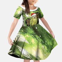 Kakapo New Zealand Christmas In July Family Matching Off Shoulder Maxi Dress and Hawaiian Shirt NZ Aroha Koru Fern Marble Vibes