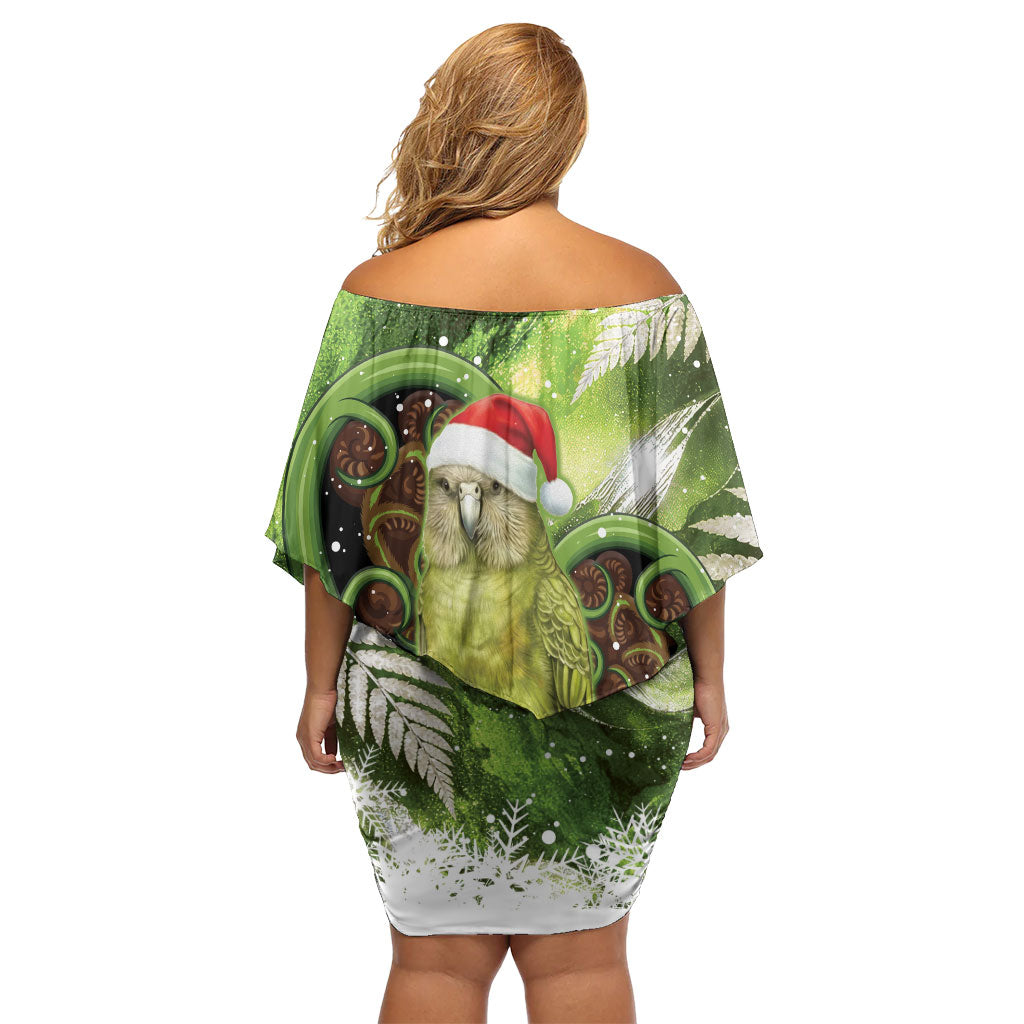 Kakapo New Zealand Christmas In July Family Matching Off Shoulder Short Dress and Hawaiian Shirt NZ Aroha Koru Fern Marble Vibes