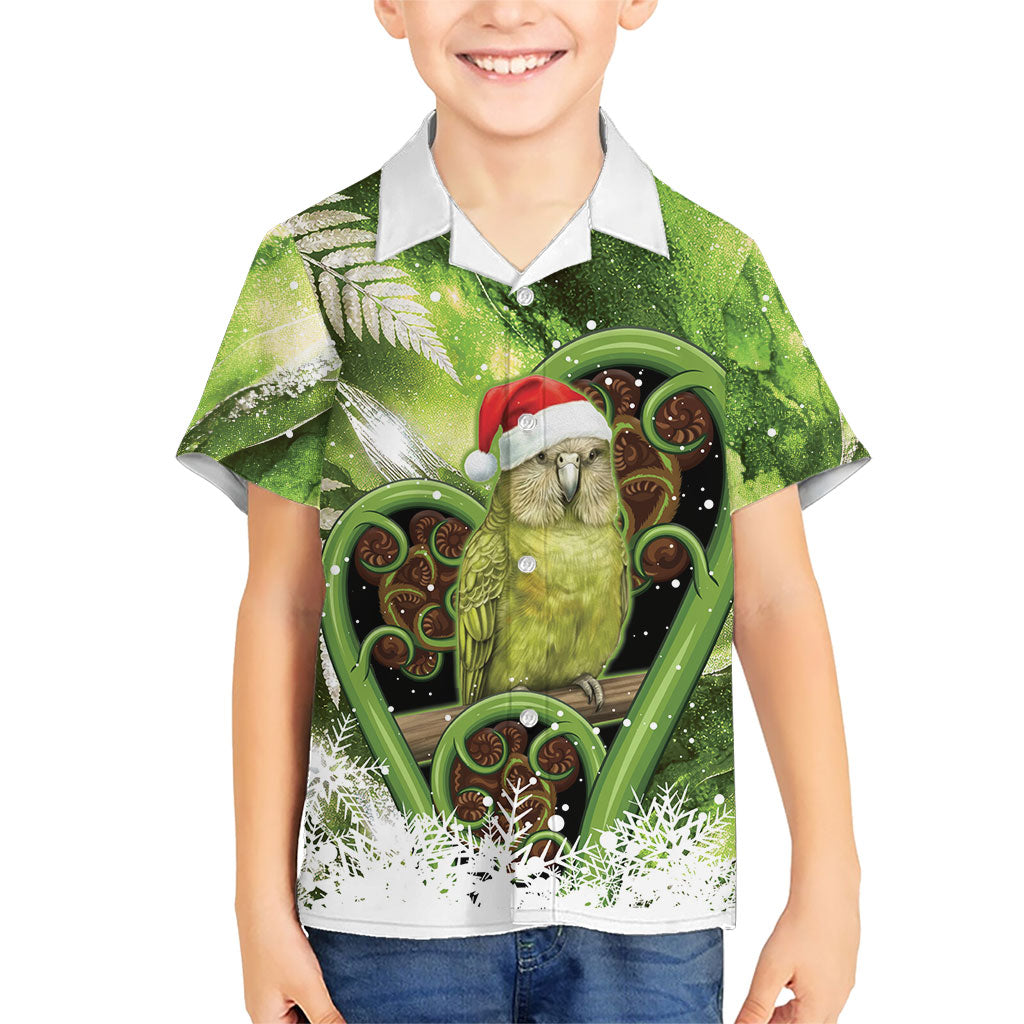 Kakapo New Zealand Christmas In July Family Matching Off Shoulder Short Dress and Hawaiian Shirt NZ Aroha Koru Fern Marble Vibes