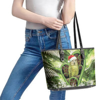 Kakapo New Zealand Christmas In July Leather Tote Bag NZ Aroha Koru Fern Marble Vibes