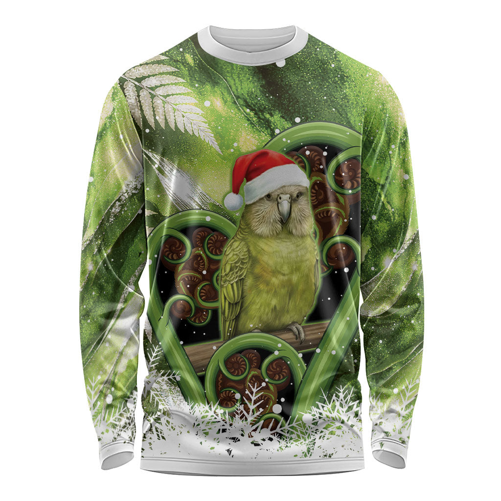 Kakapo New Zealand Christmas In July Long Sleeve Shirt NZ Aroha Koru Fern Marble Vibes