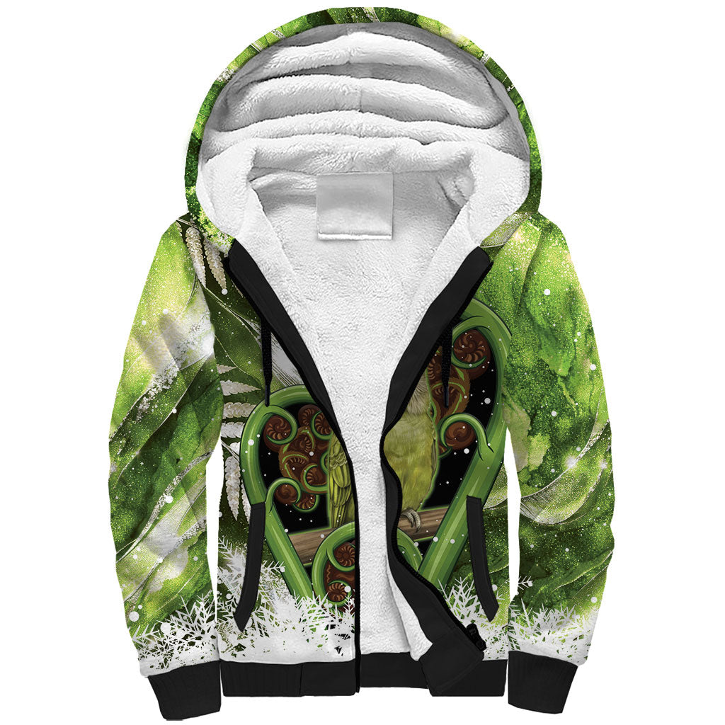 Kakapo New Zealand Christmas In July Sherpa Hoodie NZ Aroha Koru Fern Marble Vibes