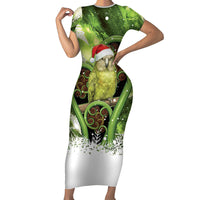 Kakapo New Zealand Christmas In July Short Sleeve Bodycon Dress NZ Aroha Koru Fern Marble Vibes