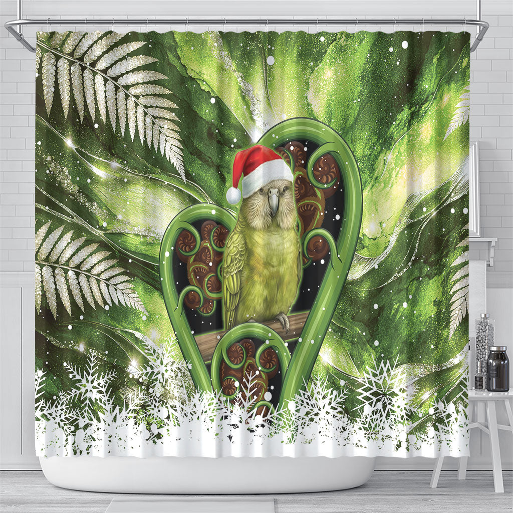 Kakapo New Zealand Christmas In July Shower Curtain NZ Aroha Koru Fern Marble Vibes