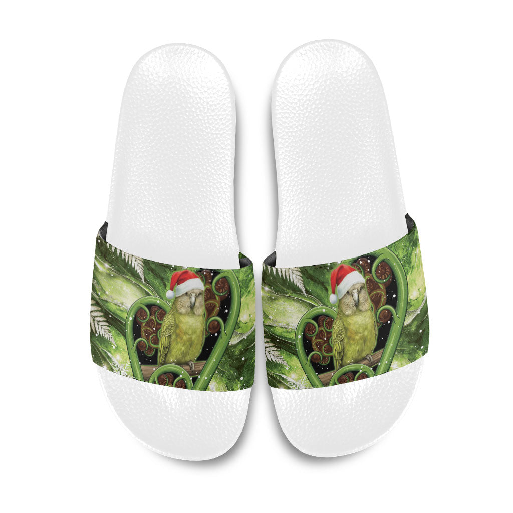 Kakapo New Zealand Christmas In July Slide Sandals NZ Aroha Koru Fern Marble Vibes