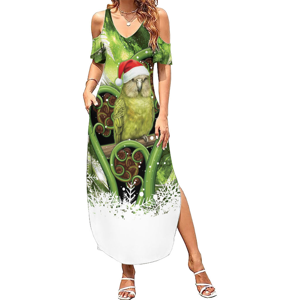 Kakapo New Zealand Christmas In July Summer Maxi Dress NZ Aroha Koru Fern Marble Vibes