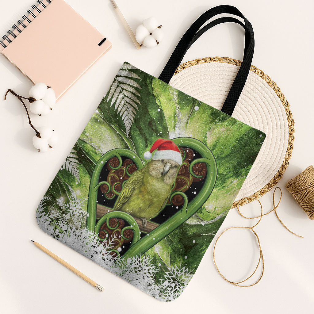 Kakapo New Zealand Christmas In July Tote Bag NZ Aroha Koru Fern Marble Vibes