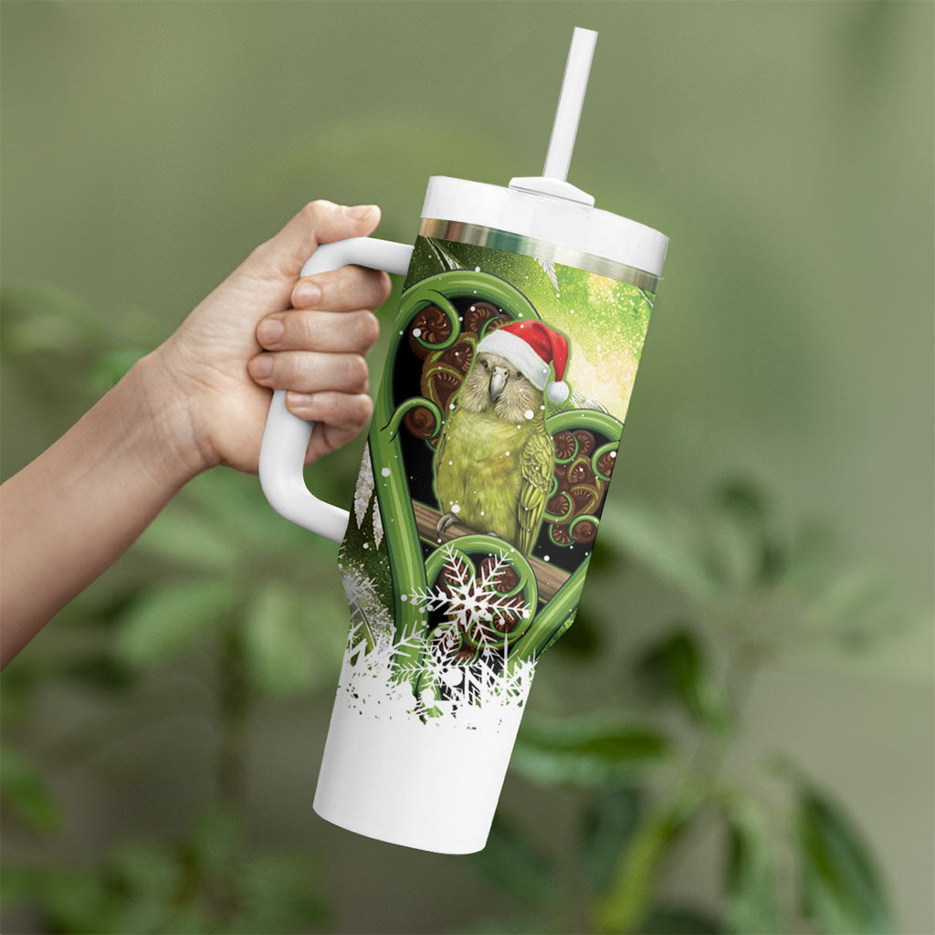 Kakapo New Zealand Christmas In July Tumbler With Handle NZ Aroha Koru Fern Marble Vibes