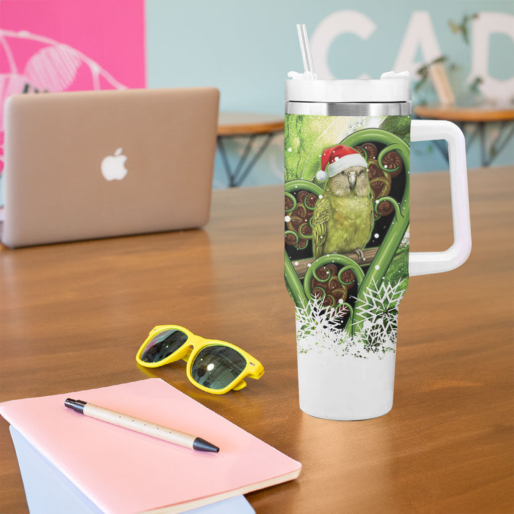 Kakapo New Zealand Christmas In July Tumbler With Handle NZ Aroha Koru Fern Marble Vibes