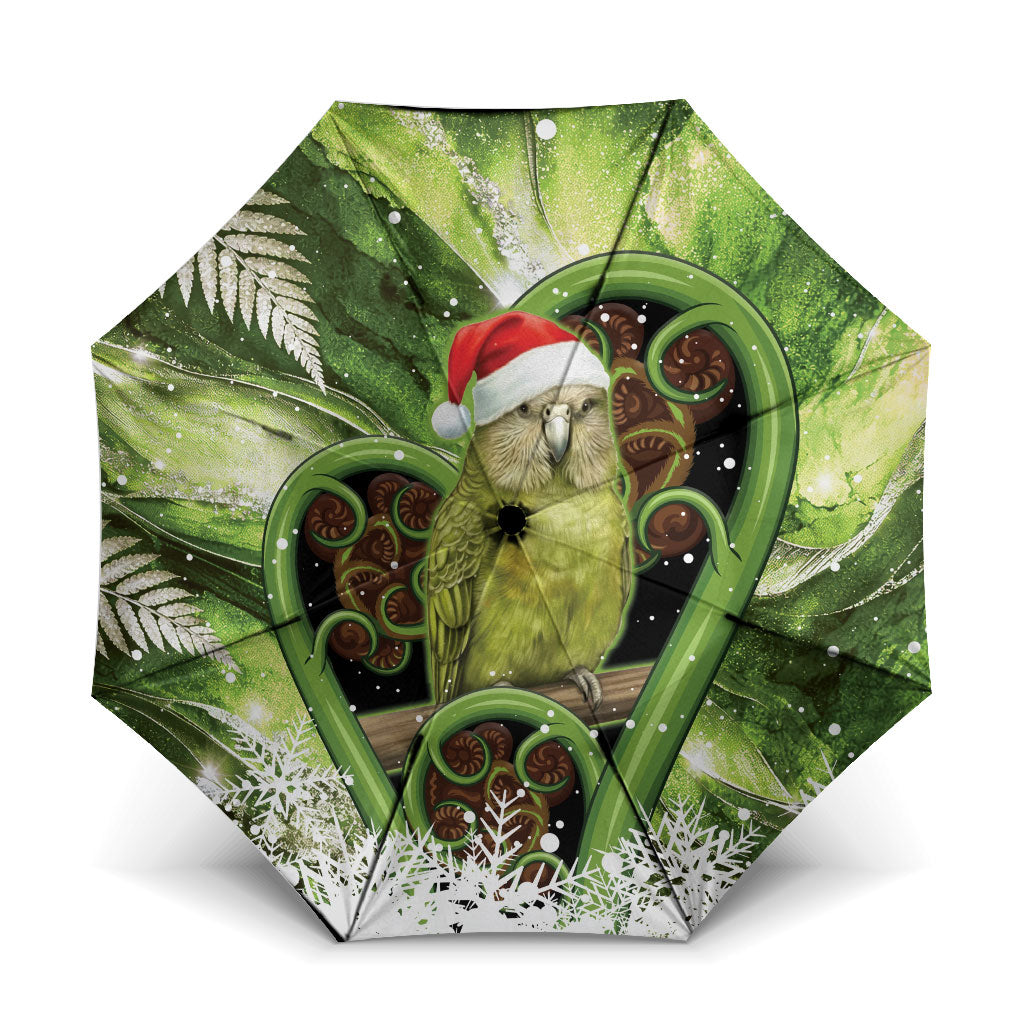 Kakapo New Zealand Christmas In July Umbrella NZ Aroha Koru Fern Marble Vibes
