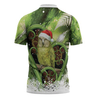 Kakapo New Zealand Christmas In July Zipper Polo Shirt NZ Aroha Koru Fern Marble Vibes