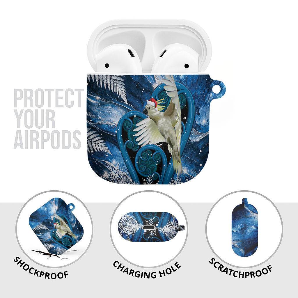 Sulphur-crested Cockatoo New Zealand Christmas In July AirPods Case NZ Aroha Koru Fern Marble Vibes