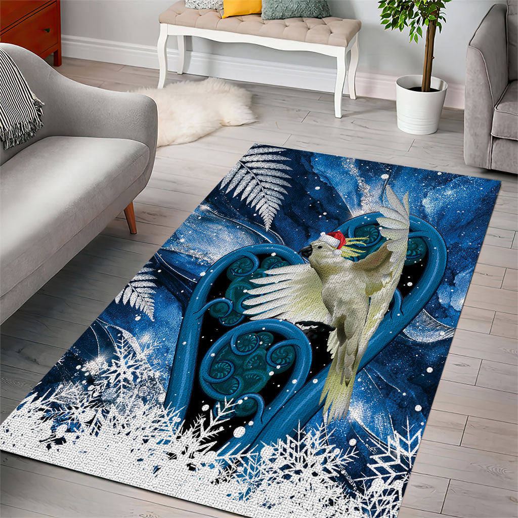 Sulphur-crested Cockatoo New Zealand Christmas In July Area Rug NZ Aroha Koru Fern Marble Vibes