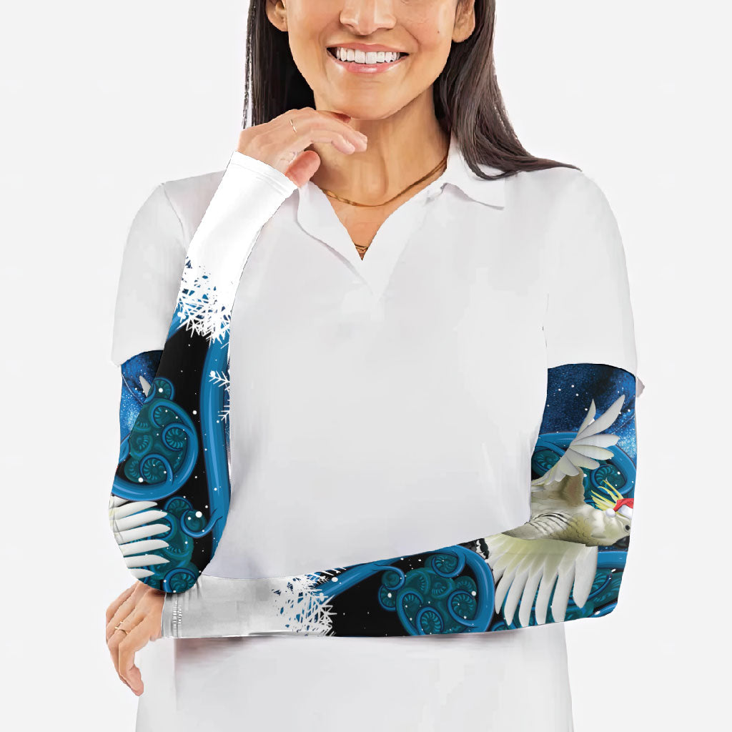 Sulphur-crested Cockatoo New Zealand Christmas In July Arm Sleeves NZ Aroha Koru Fern Marble Vibes