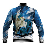 Sulphur-crested Cockatoo New Zealand Christmas In July Baseball Jacket NZ Aroha Koru Fern Marble Vibes