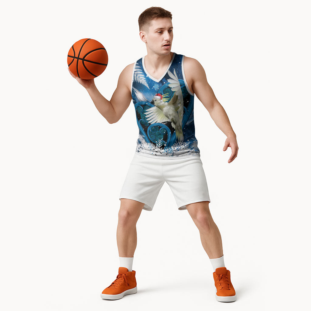 Sulphur-crested Cockatoo New Zealand Christmas In July Basketball Jersey NZ Aroha Koru Fern Marble Vibes