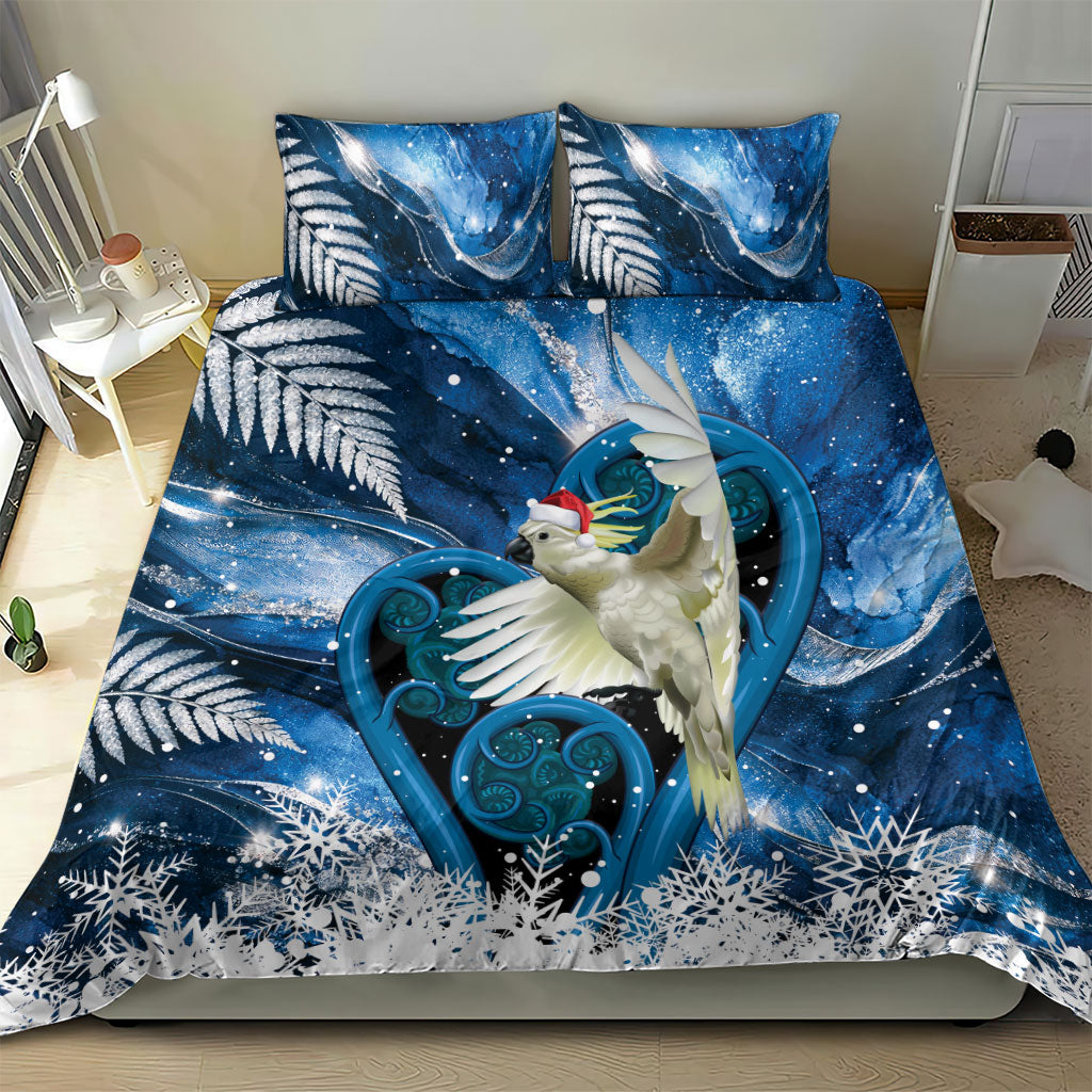 Sulphur-crested Cockatoo New Zealand Christmas In July Bedding Set NZ Aroha Koru Fern Marble Vibes