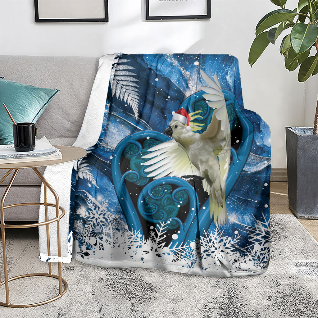 Sulphur-crested Cockatoo New Zealand Christmas In July Blanket NZ Aroha Koru Fern Marble Vibes