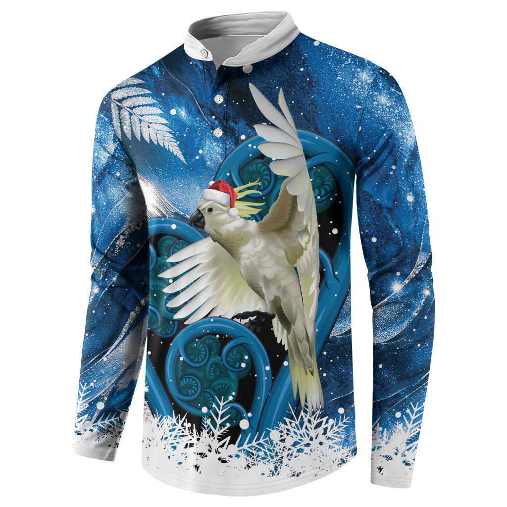 Sulphur-crested Cockatoo New Zealand Christmas In July Button Sweatshirt NZ Aroha Koru Fern Marble Vibes