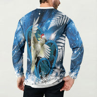 Sulphur-crested Cockatoo New Zealand Christmas In July Button Sweatshirt NZ Aroha Koru Fern Marble Vibes