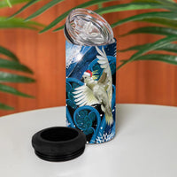 Sulphur-crested Cockatoo New Zealand Christmas In July 4 in 1 Can Cooler Tumbler NZ Aroha Koru Fern Marble Vibes